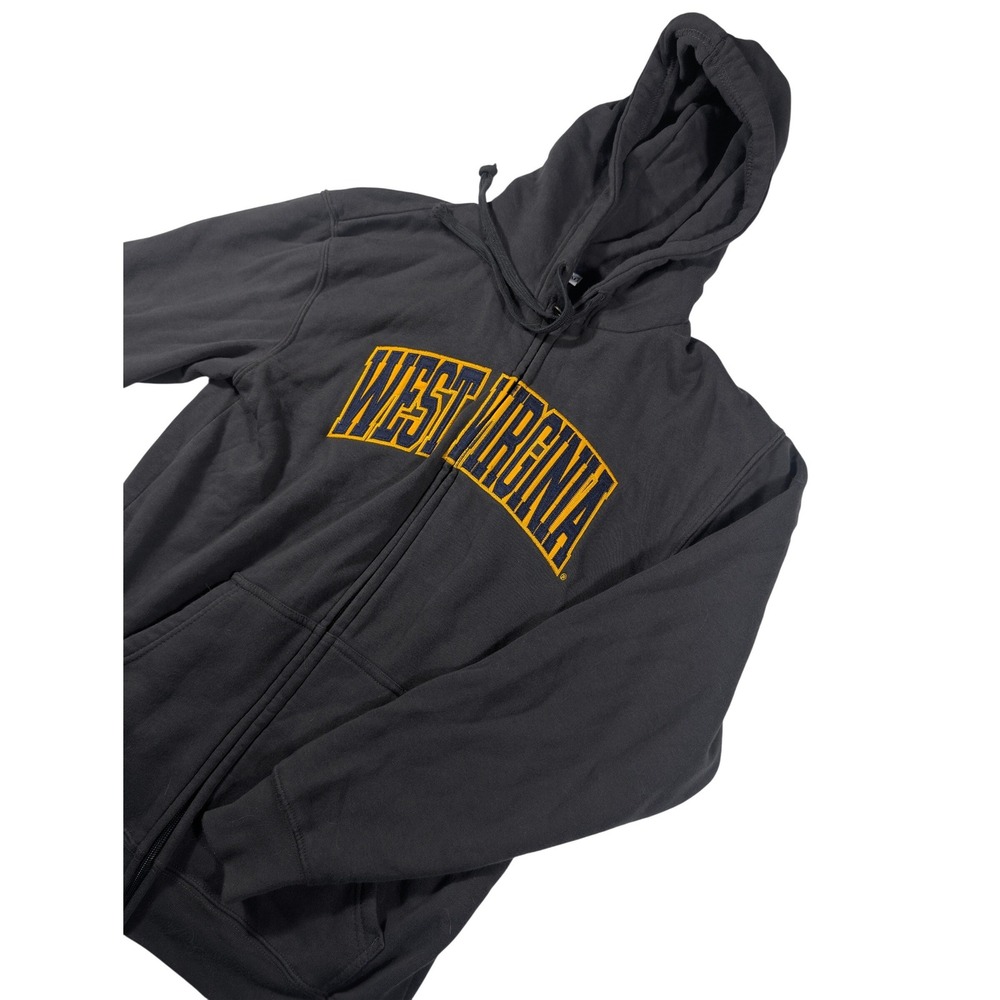 Majestic Hoodie Mens M Gray West Virginia WVU Full Zip Fleece Section 101 Sweat